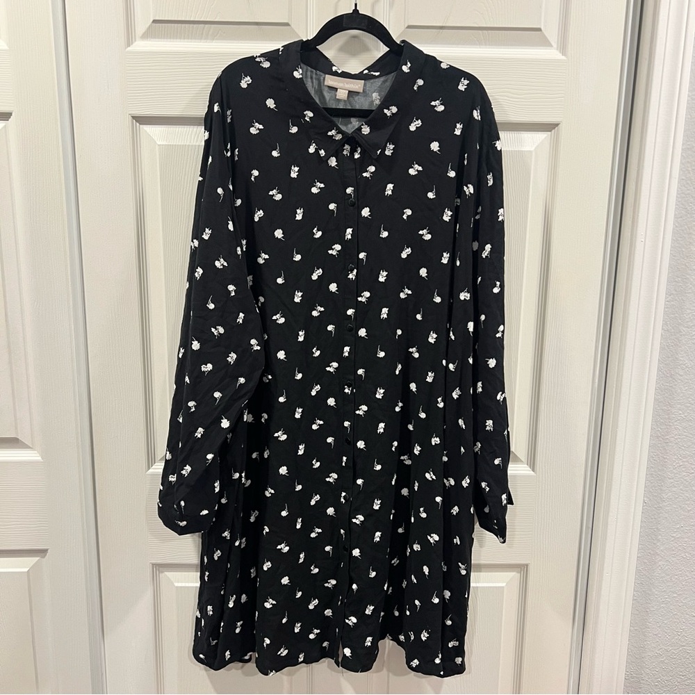 Woman Within Long Sleeve Button Tunic Shirt Dress Black Floral Plus Size 4X NWT